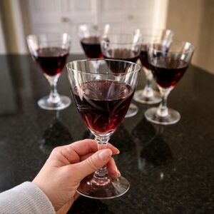 Set Of 8 Vintage Water Wine Dessert Goblet Glass Etched FOSTORIA Wheat
